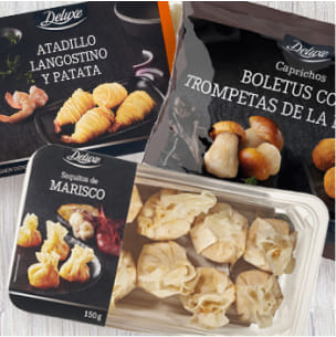 Tapas variadas: saquitos de marisco 150 g, atadillo de patata 180 g, mini twister 180 g, o caprichos 350 g 5 variedades