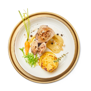Codorniz escabechada con gratén de patata